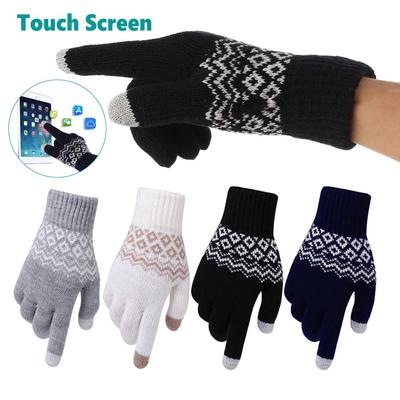 Modische elastische Bündchen Weiche Wolle Touchscreen-Handschuhe Warme Strickhandschuhe Fäustlinge Winterhandschuhe
