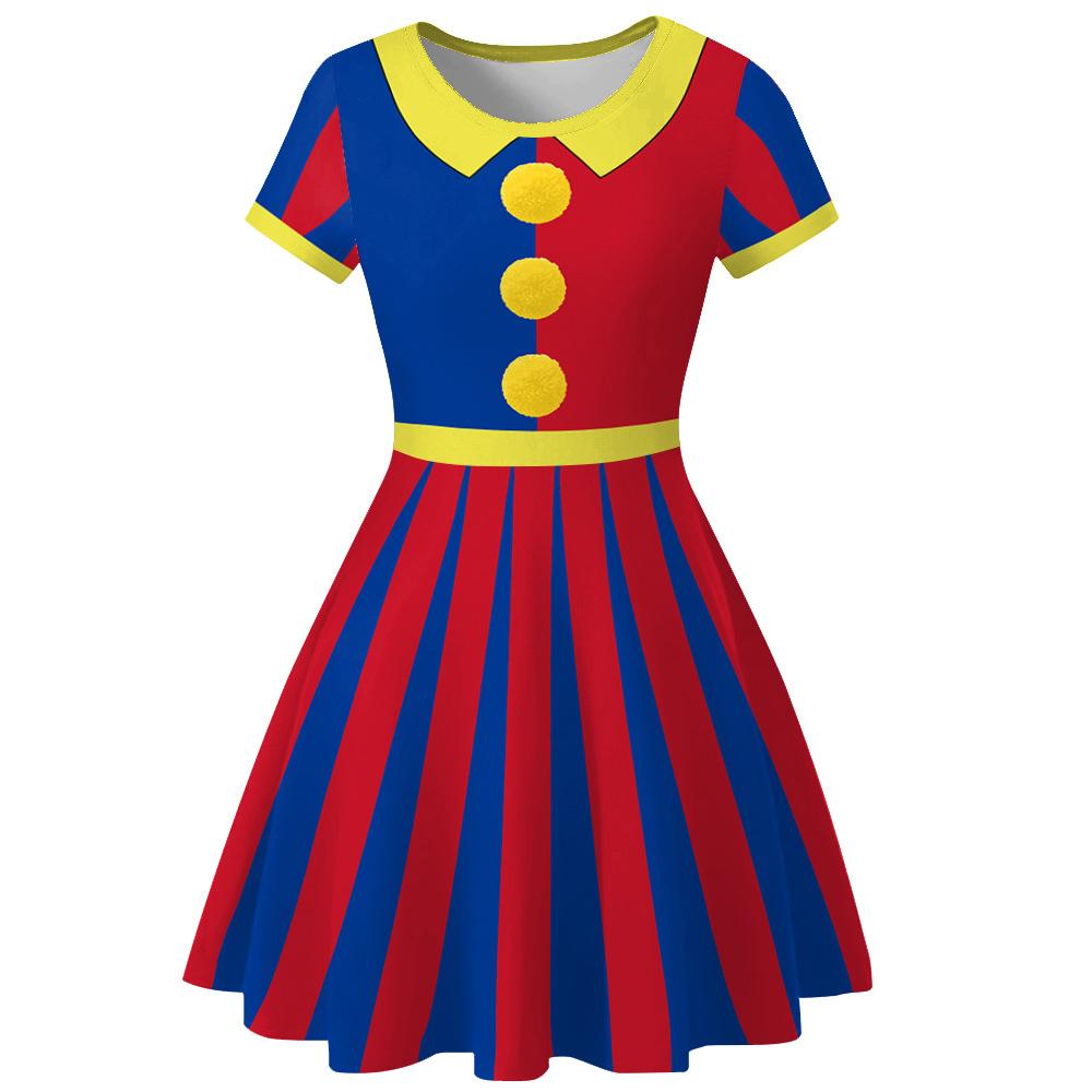 

Хэллоуин Карнавальная вечеринка Клоун Цирковое представление Цифровая печать Женское платье с круглым вырезом Сценическое Косплей Наряд L