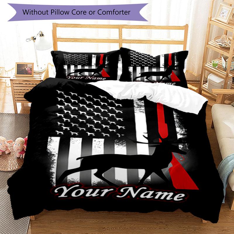 3PC Custom Name Deer Flag Bedding Set Duvet Cover Closure Includes 1 Duvet Cover & 2 Pillowcases for Bedroom