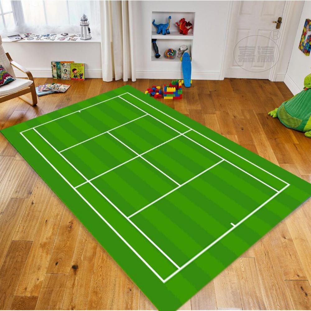 Tapete com Padrão de Quadra de Tênis Esportivo Multicor Antiderrapante Tapete para Sala de Estar Quarto Entrada Tapete Durável Bonito