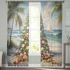 Christmas Beach Christmas Tree Shell Sailing Palm Tree Sheer Curtains Gauze Curtain for Living Room Bedroom Voile Yarn Curtains