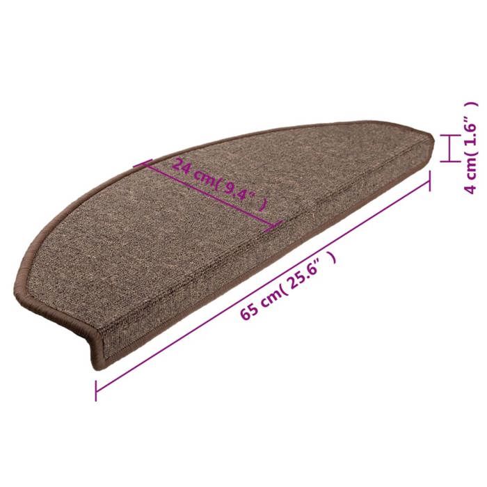 VidaXL Tapis d'escalier 15 pièces 65 x 24 x 4 cm Marron café Demi-rond Grand 133888