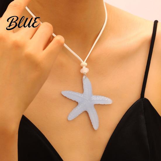 Starfish Holiday Necklace Resin Pendant Adjustable String Seaside Themed Jewelry