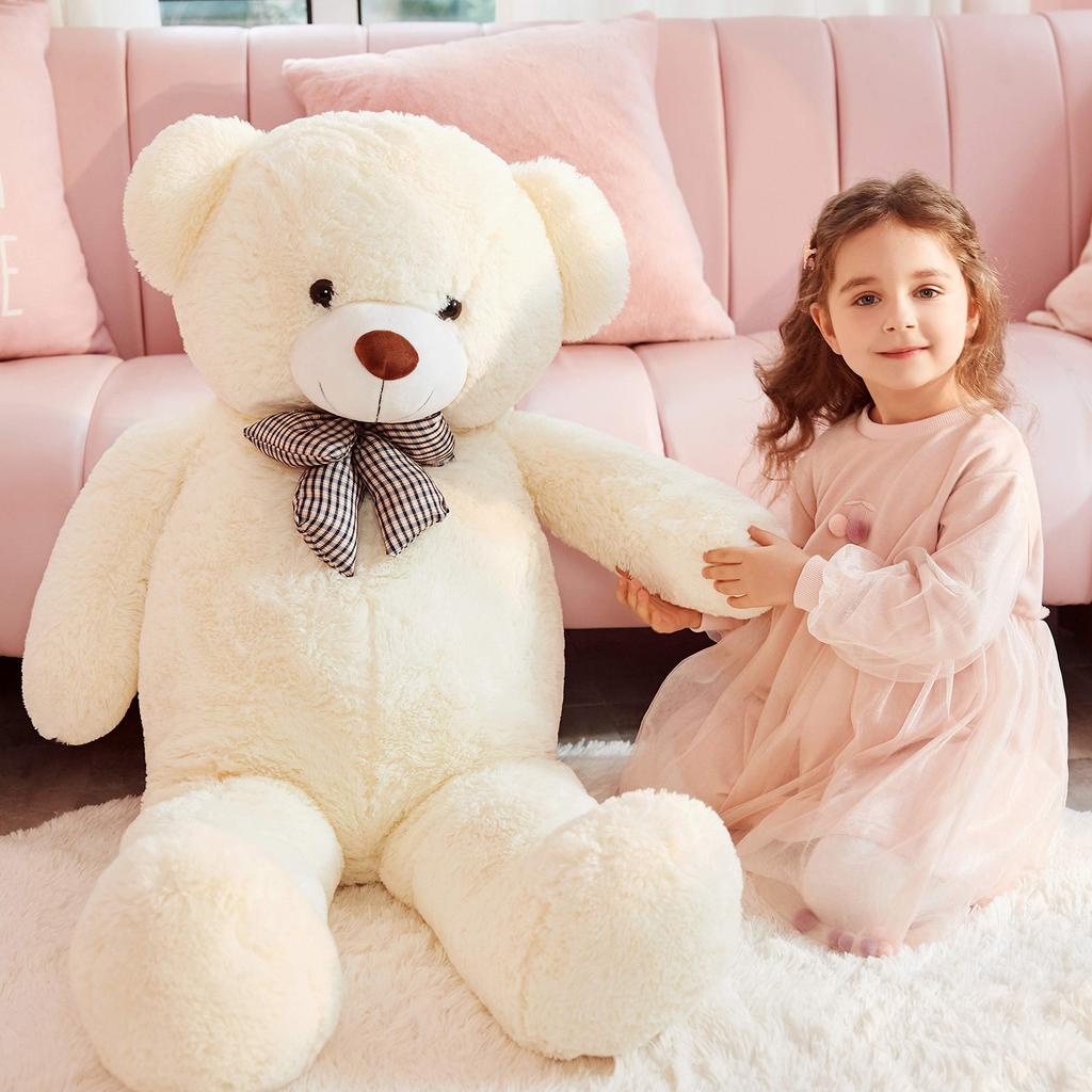 Amoiz 100cm Plush Bear, Cute BearHugging PillowSewn Bear WrapGiftEventCelebrationFluffy Soft Plush Toy (White)