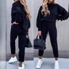 Women's High Neck Long Sleeve Pocket Trousers Two-Piece Set - Casual Autumn Winter Hoodie