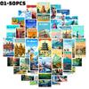 50Pcs/Set Famous City Landmarks Mini Poster Stickers DIY Fashion Waterproof Doodle Decals Stickers (2 Styles)