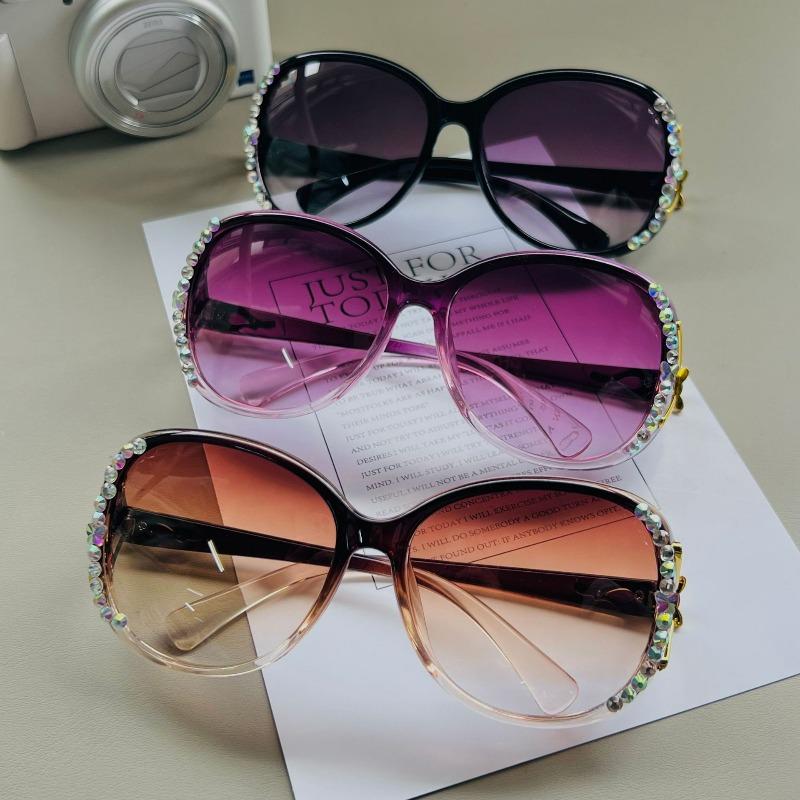 Sunglasses Women's UV Protection Big Face Thin Sunscreen Sunglasses Korean Version of Advanced Sense Sticker Diamond