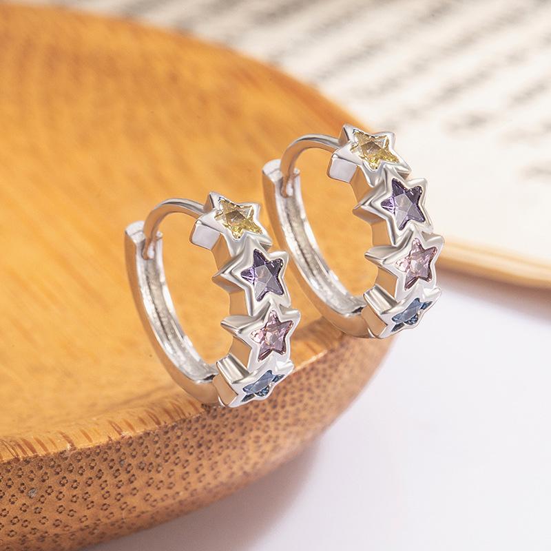 Sweet and Fashionable Multicolor Star and Heart Zircon Ear Clips and Hoops