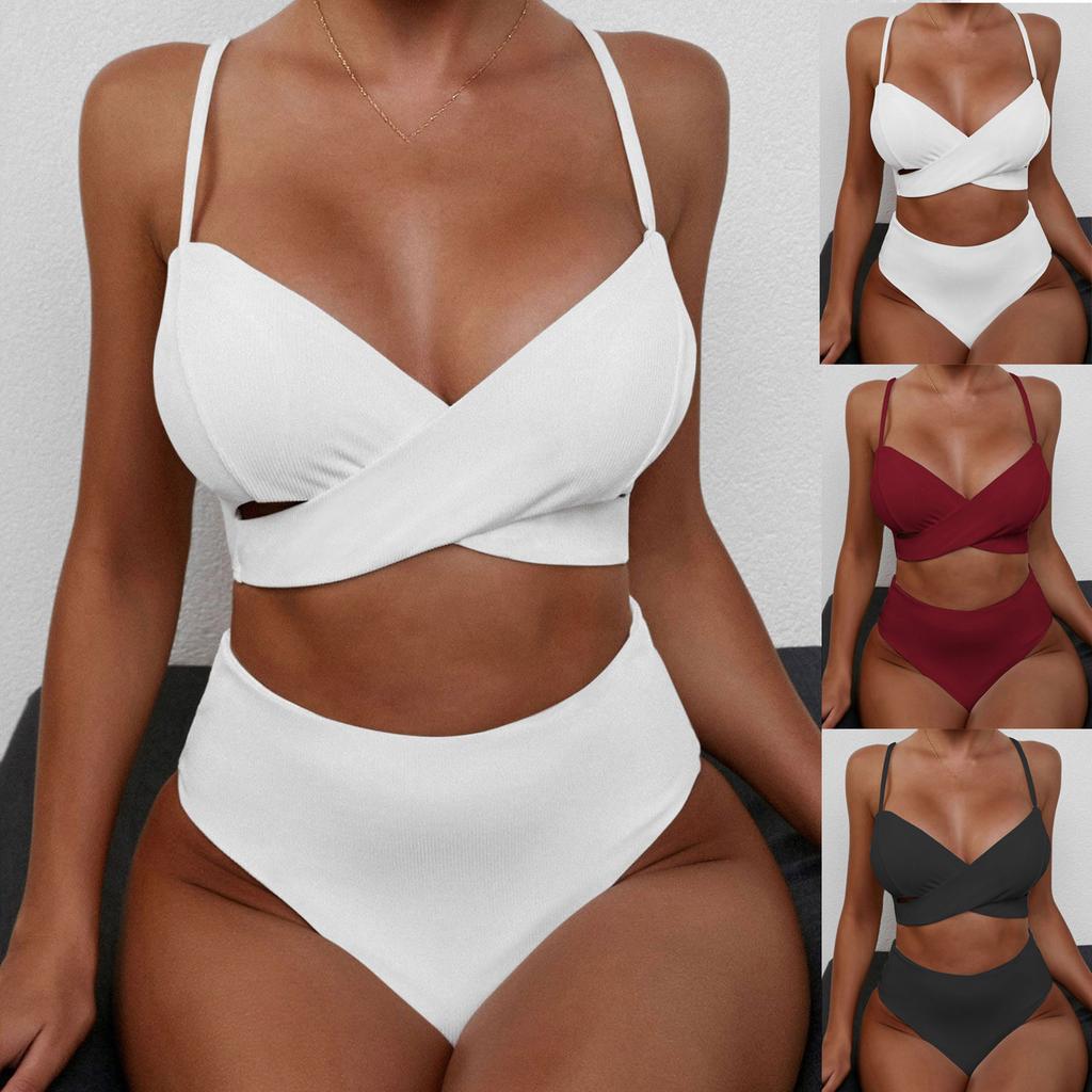 Women Sexy Solid Color Bikini Swimwear Two-Piece Swimsuit Swimming Beachwear