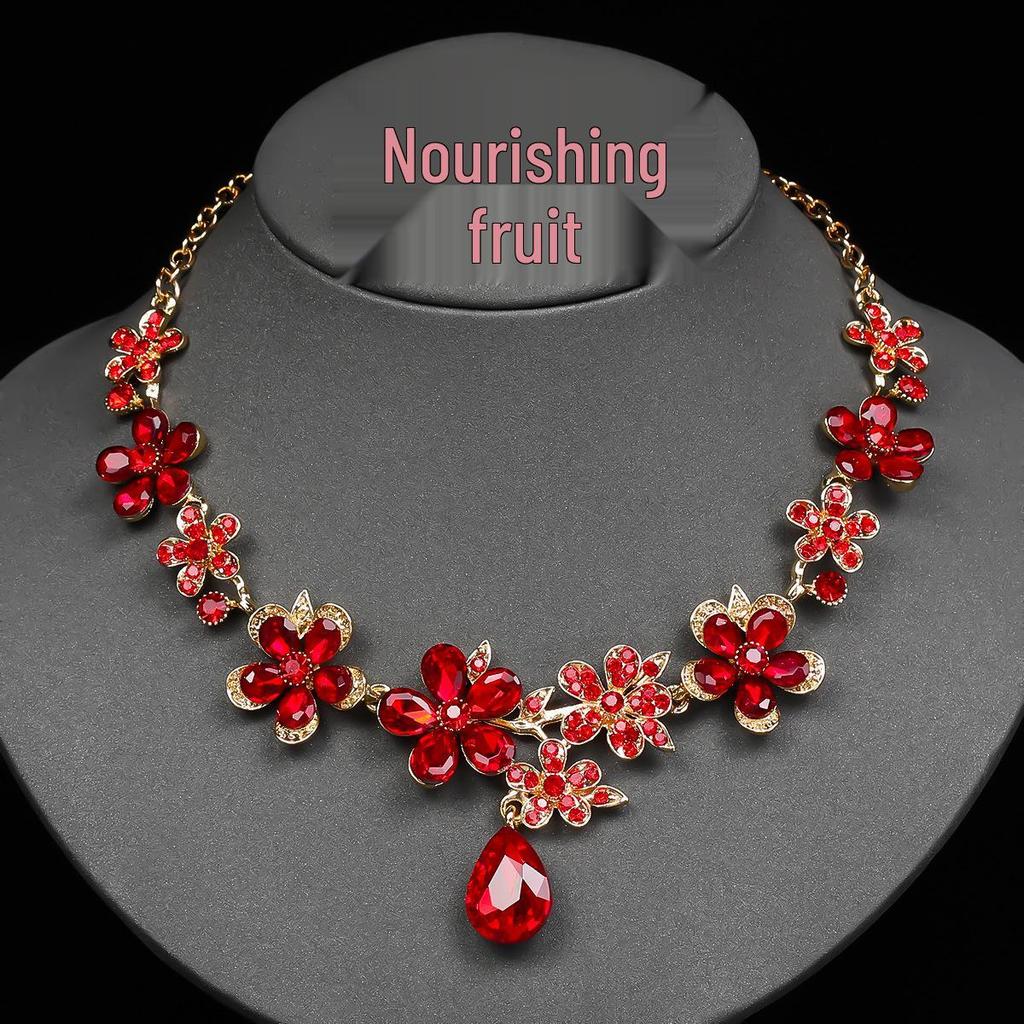 European & American Bridal Retro Crystal Floral Necklace & Earring Set