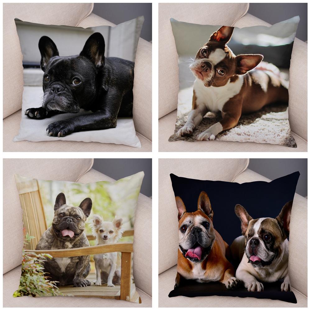 Cute Pet Mini French Bulldog Pillowcase Home Sofa Car Decoration Animal Dog Cushion Cover Printed