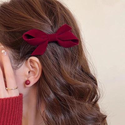 Red Velvet Christmas Bow Hair Clip for Women and Babies