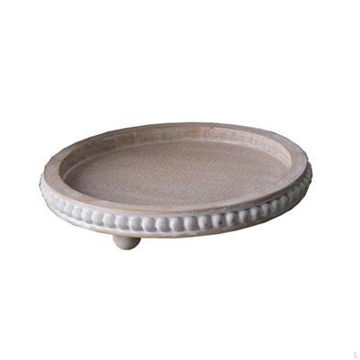 Round Tray Wood Beaded Easy To Clean 30cm Sturdy Table Organizer Bread Basket for Bathroom