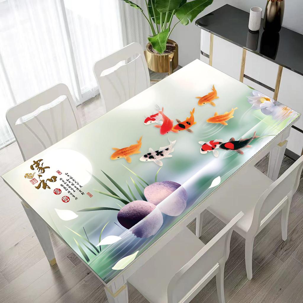 Floral Patterned Tablecloth, Placemat, Waterproof, Oil-proof, Heat-resistant, Washable, Rectangular PVC Coffee Table Protector
