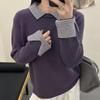 Women's Stylish Color-Block Wool Sweater with Dropped Shoulders, Double-Ribbed Collar, Perfect for Autumn and Winter Versatile Commute Wear.