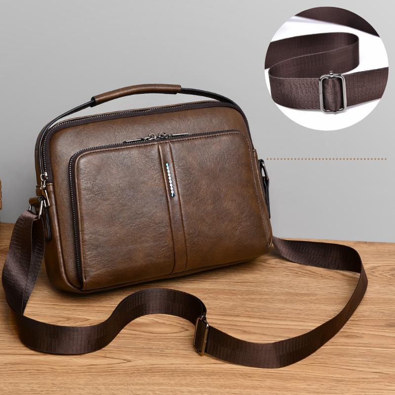 WEIXIER Men's Leather Crossbody Shoulder Bag Waterproof Messenger Sling Satchel Bag Briefcase for Work Business Travel