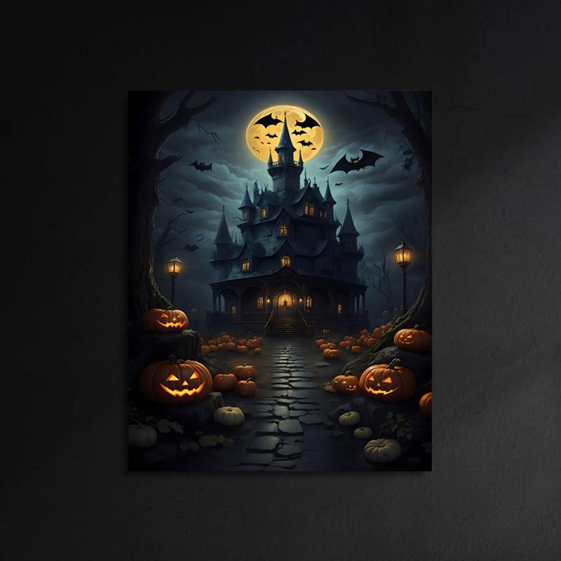 Framed Halloween Ghost Pumpkin Wrap Canvas Printed Poster Including Hanging Hardware Perfect Gift and Home Decor