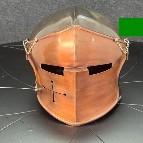 Black Copper Helmet Barbuta Knight Visor Warrior 18g Steel Helmet Dual Tone Barbuta LARP Cosplay,