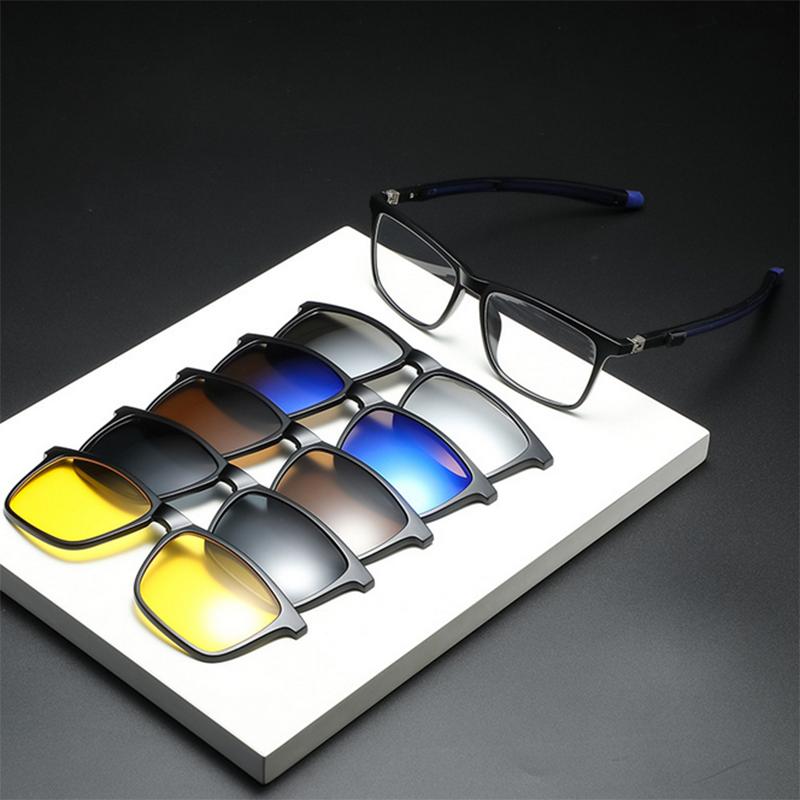 

2508 Magnetic Prescription Cycling Glasses With 5 Sunglasses Clipe Anti-Slip And Adjustable Legs Tr Frame -0.5 -1.0 -2 To -6 0