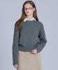 Basic House Women'S Cable Round Neck Crop Knit Grey Lykt7201