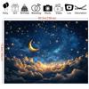 2D Golden Moon Backdrop, Starry Night Sky with Sparkling Stars & Clouds Background Cloth
