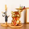 Kattenbeeldje met Metalen Schaal, Standbeeld Geluk Decoratie, Dierlijk Ornament Snoepschaal