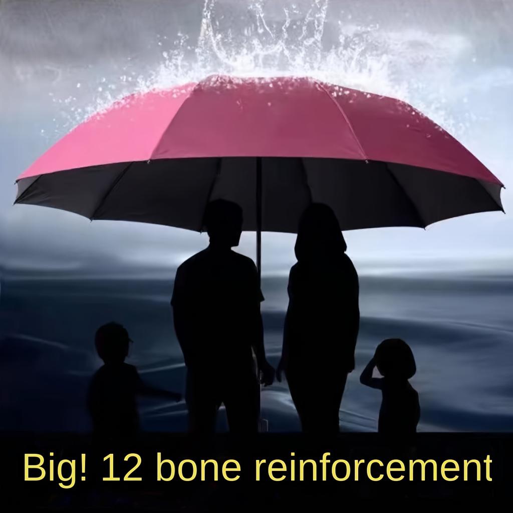 12Rib Extra Large Windproof & Waterproof Folding Umbrella Reinforced 190T Pongee Canopy for Business Travel Rainy Sunny Days
