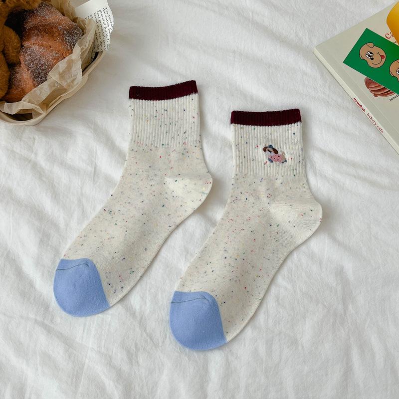 

5pair Ideas Yarn Socks Children S Retro Japanese College Wind Tube Socks Autumn And Winter Cute Dachshund Dog Embroidery Color Matching Women S Socks One size fits all бордовый