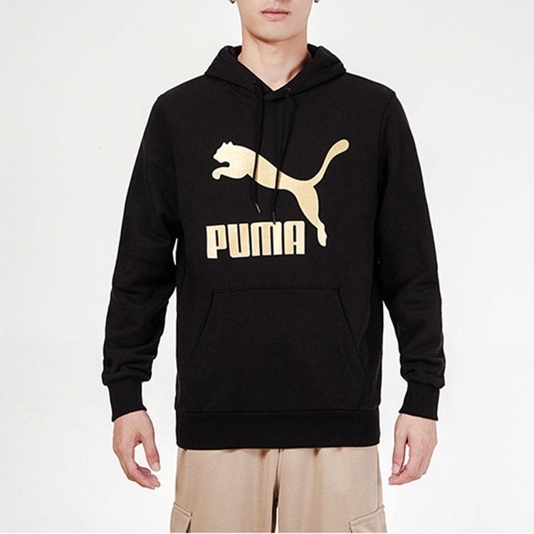 Puma Classics Gold Foil Logo Print Hoodie With Thicker Fabric For Autumn Men Hoodie Black 531370-56