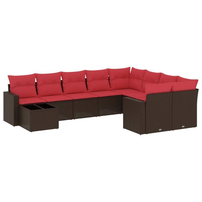 VidaXL Salon de Jardin avec Coussins 10 pcs, Canapés de Patio, Ensemble de Meubles, Mobilier de Terrasse Exterieur, Marron 3219454