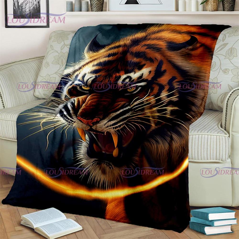 Übergroßer Flanell-Sofabettbezug mit brüllendem Tiger-Motiv, bedruckt, weiche und haarige Decke, warme Flanell-Überwurfdecken, Bürogeschenke