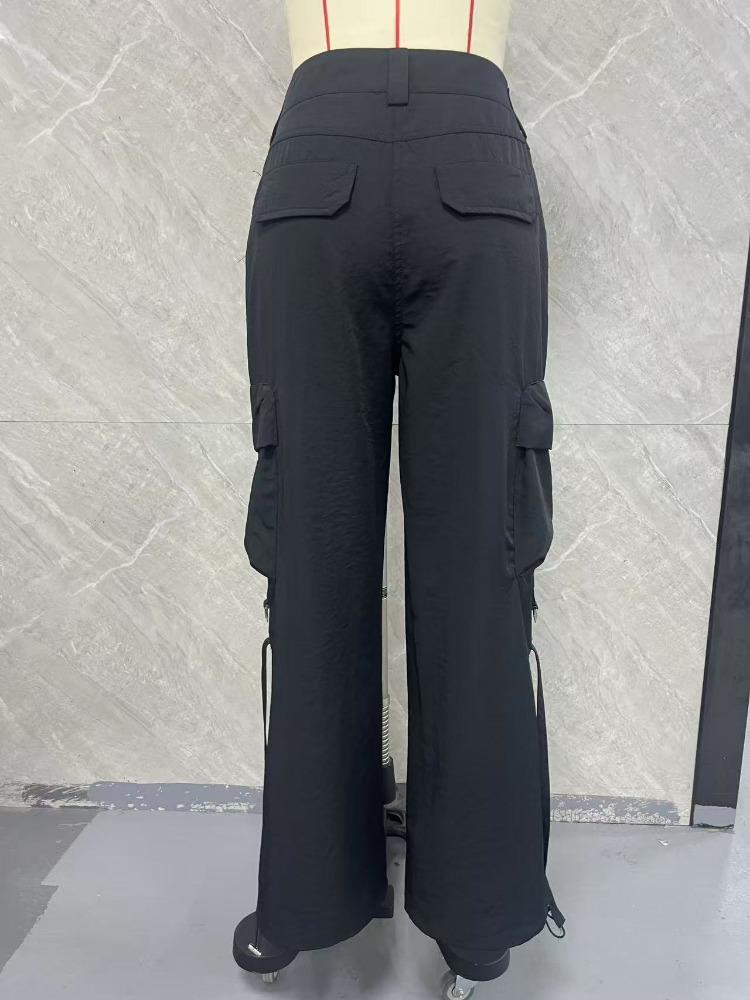 Black Cuffed Slim-Fit Quick-Dry Workwear Pants Straight-Leg Short-Sleeve Sporty Women's Lightweight Loose Summer Casual Pants