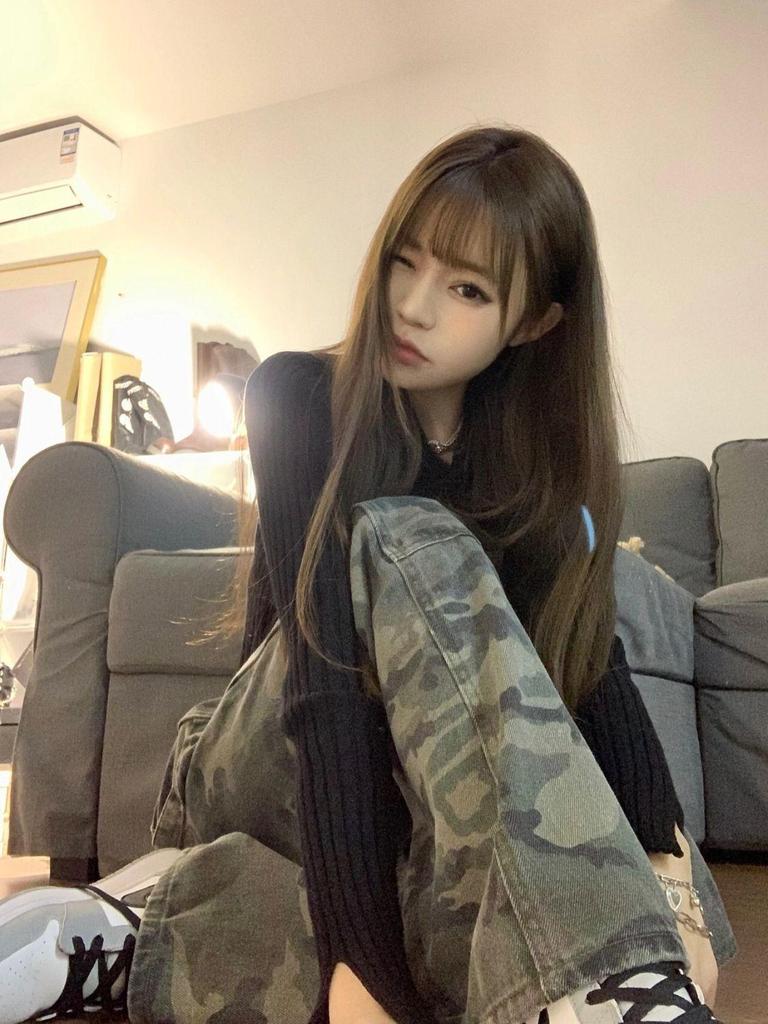 Hong Kong Style Women's High Waist Camouflage Denim Jeans - Retro Loose Wide Leg Casual Pants