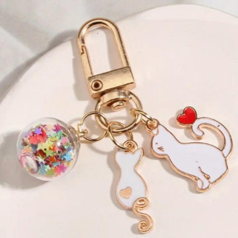 

1Pcs Cute Cartoon Cat Shaped Keychain Keychain Backpack Key Accessories Gift белый