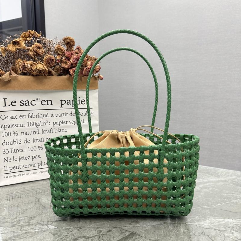 Korean Style Ins Hollow Out Woven Basket Bag Candy Color Beach Bag Handmade Straw Rattan Shoulder Handbag for Women Travel