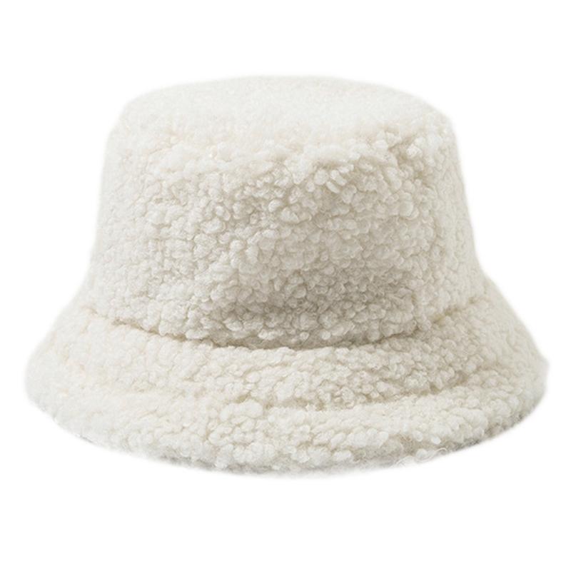 Lamb Wool Plush Hats Solid Color Wide Brims Caps All-match Fall Winter Plush Hat Plush Hat Bucket Hats for Women & Men