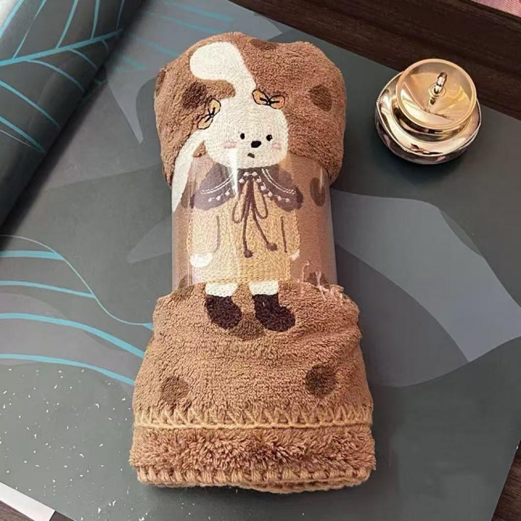 

Осенне-зимние утолщенные полотенца из кораллового флиса, быстросохнущие, с вышивкой животных и в горошек, мягкий набор банных полотенец, полотенца в подарок на День благодарения, мочалки 35*75cm кофейный