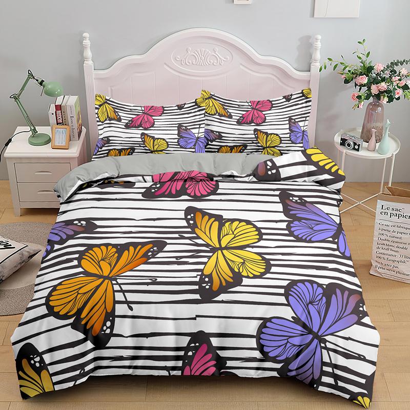 Colorful Butterfly King Queen Duvet Cover Flying Animals Bedding Set Women Flowers Comforter Cover 2/3pcs Polyester Quilt Cover