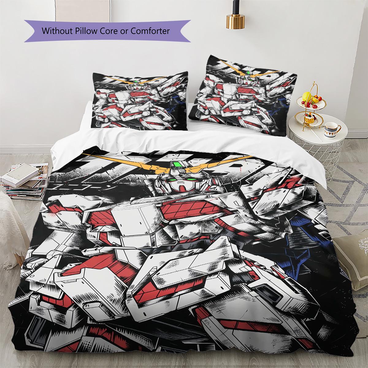

GUNDAM MOBILE SUIT Pattern Bedding Set Quilt Cover Pillowcase Home Decor Gift (1 * duvet cover + 2 * pillowcase, without core) 135x200cm