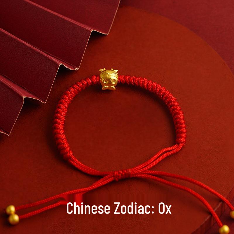 Long-lasting Sand Gold Zodiac Red Rope Bracelet - Chinese Style Couples & Besties Dragon Year Accessory