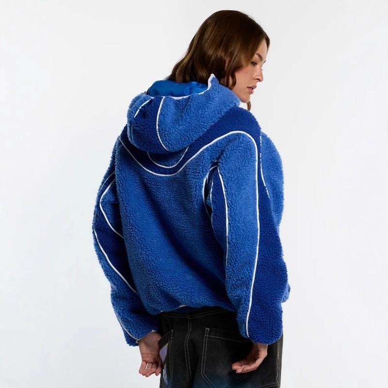 Cardigan con zip, cappuccio, oversize, streetwear unisex, con inserti in pile color block, felpa casual a maniche lunghe