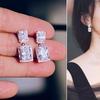 Light Luxury Geometric Earrings For Women, Square Zircon Design Earrings, Daily Wear Of Niche Jewelry