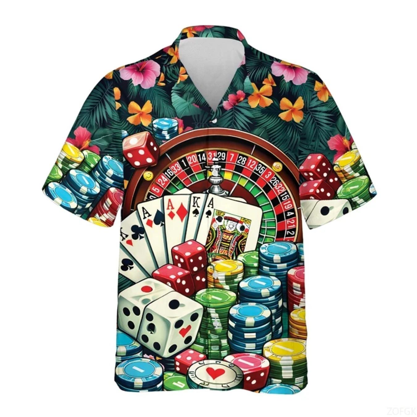 Men s Beach T-shirt Casual Collar Shirt 3D Printed Hawaiian Summer Entertainment Top Shirt XS