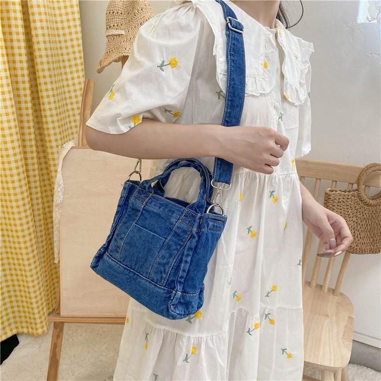 Stilvolle Koreanische Vintage Denim Canvas Tragetasche Für College-Studenten Große Kapazität