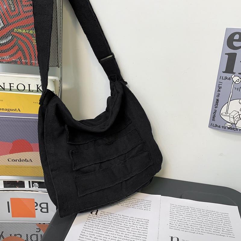 Teenager Canvas Textile Big Capacity School Book Side Sling Bag 2023 Leisure Fabric Cloth Aesthetic Y2K Grunge Hip Hop Pouch Bag
