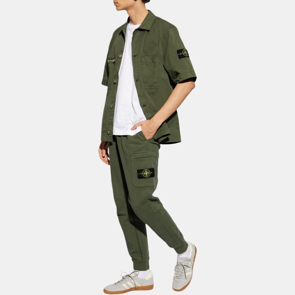 Stone Island FW24 Pima Cotton Minimalist Casual Button Badge Twill Short Sleeve Shirt Men shirts Moss-Green 811512410-V0059