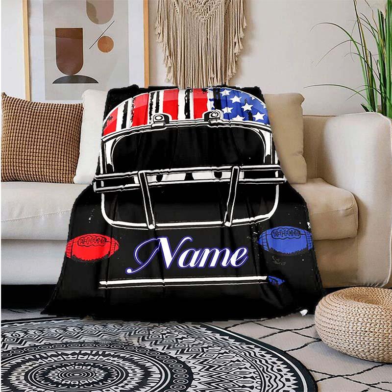 Football Hat Customize Your Name Blanket Used For Chair Office Sofa Bed Camping Soft And Warm Giving Friends And Relatives Birthday Graduation Gift