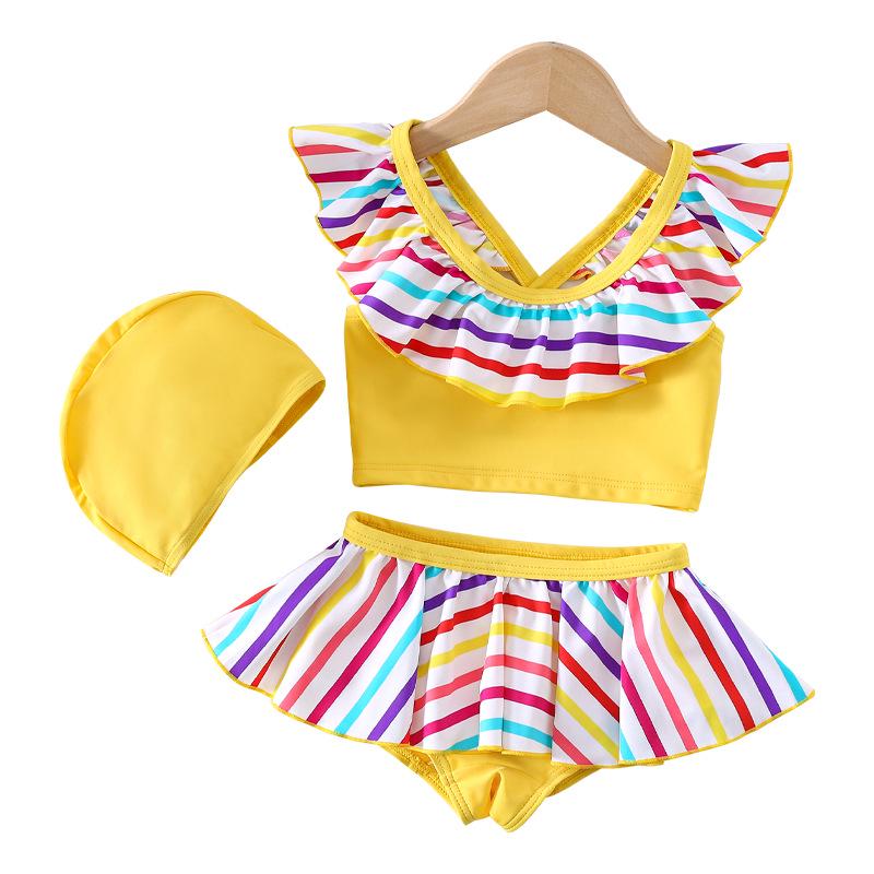 2026 Gestreifter Zweiteiliger Badeanzug für Mädchen - Kleinkind & Baby Bikini im Rock-Stil