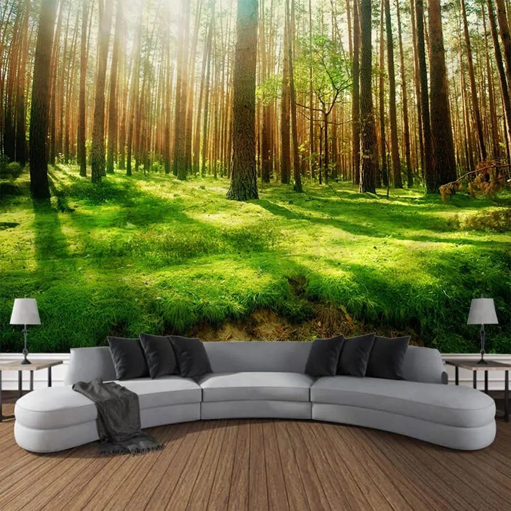 Sunshine Forest Tapestry Wall Hanging Cloth Home Art Decoration Living Room and Bedroom Background Blanket Wallcloth 74x94cm(29x37in)