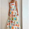 European and American Women's Clothing, New Spring Models, Personalized Graffiti Printing Suspender Tube Top Swing Dress